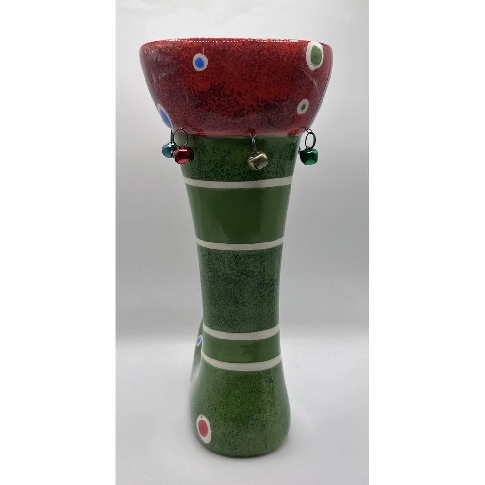 Vintage Christmas Elf Boot Shoe Vase Collectible Holiday Decor Stripes Dots 10